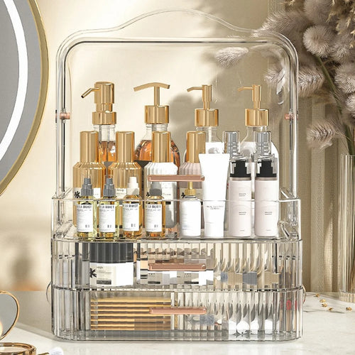 Cosmetic PET Organizer Drawer Style Dustproof Skincare Vanity Desktop Makeup Storage Box - Transparent - 1