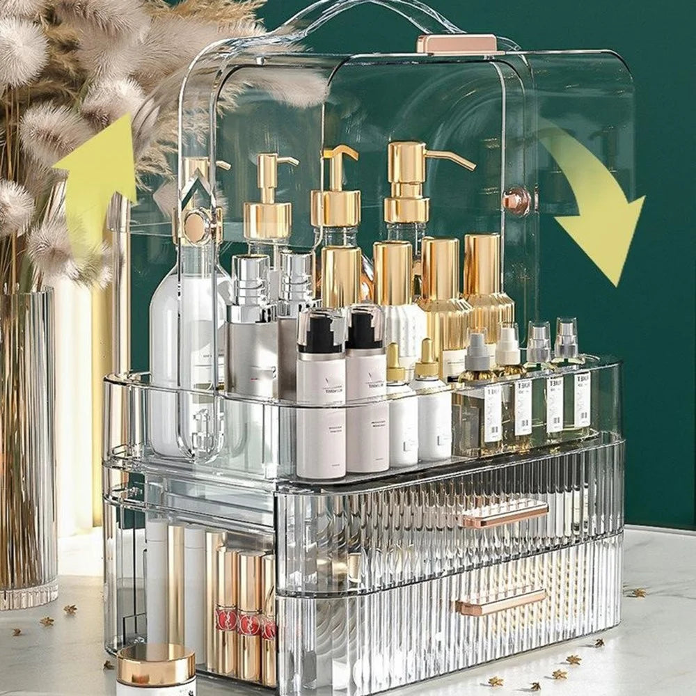 Cosmetic PET Organizer Drawer Style Dustproof Skincare Vanity Desktop Makeup Storage Box - Transparent - 3