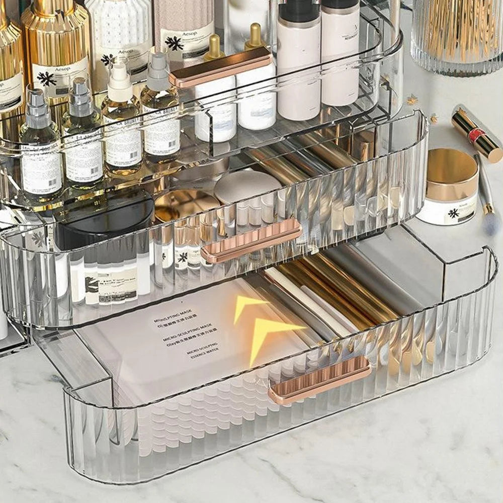 Cosmetic PET Organizer Drawer Style Dustproof Skincare Vanity Desktop Makeup Storage Box - Transparent - 4