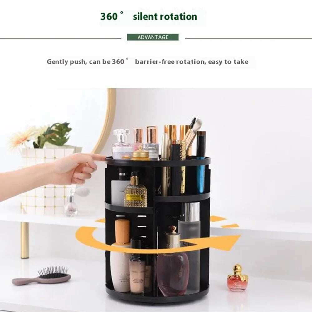 Desktop Rotating Makeup Organizer Cosmetic Skincare Products PS Storage Rack - Black - 3