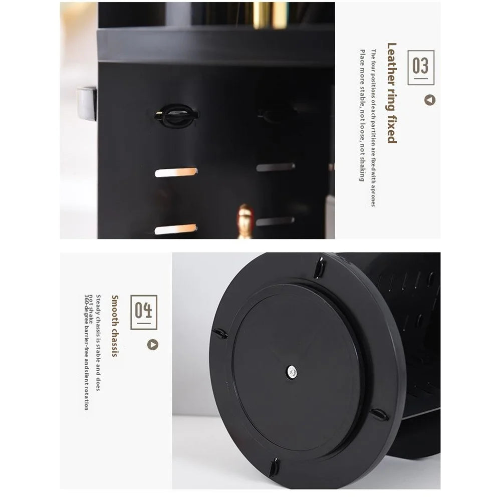 Desktop Rotating Makeup Organizer Cosmetic Skincare Products PS Storage Rack - Black - 7