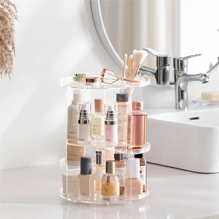 Rotating Makeup PS Organizer Vanity Transparent Cosmetic Storage Rack Lipstick Eyebrow Pencil Skincare Holder - 6