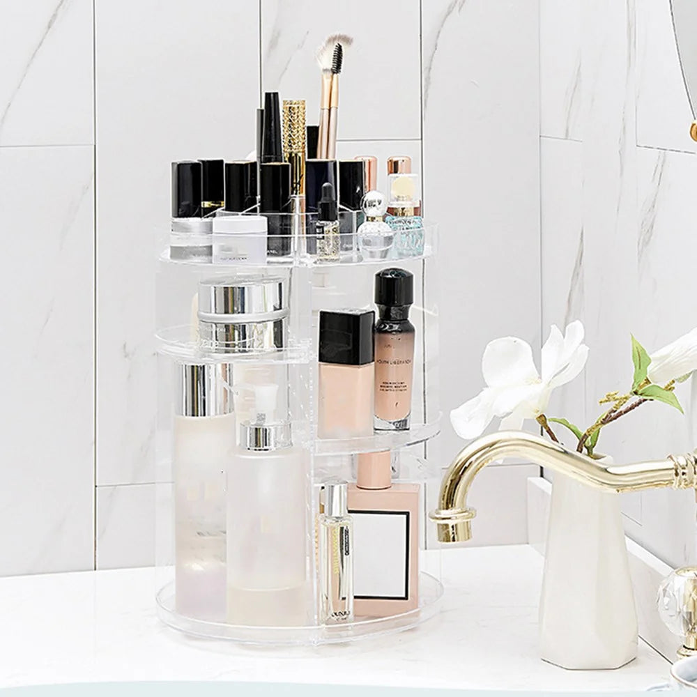 Rotating Cosmetic Organizer Makeup Skincare Products PS Storage Rack Transparent Vanity Stand - 2