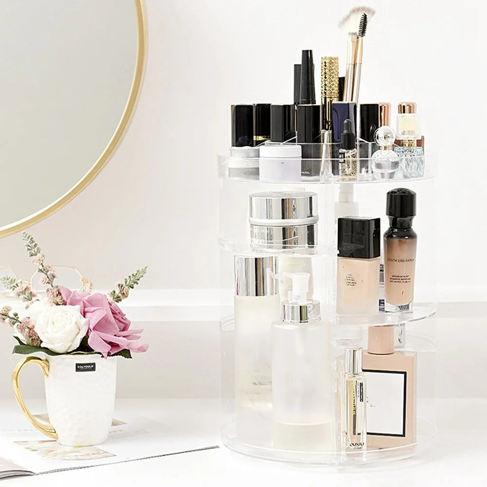Rotating Cosmetic Organizer Makeup Skincare Products PS Storage Rack Transparent Vanity Stand - 3