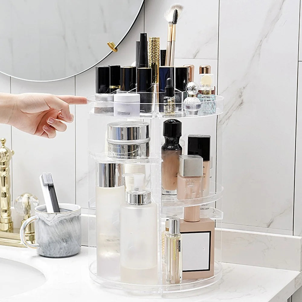 Rotating Cosmetic Organizer Makeup Skincare Products PS Storage Rack Transparent Vanity Stand - 4