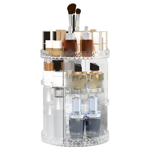 Rotating Cosmetic Organizer Vanity Dresser Desktop Diamond Texture Makeup Storage Rack - 1