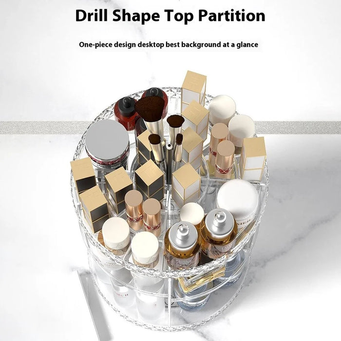 Rotating Cosmetic Organizer Vanity Dresser Desktop Diamond Texture Makeup Storage Rack - 3