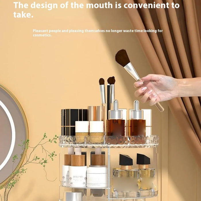 Rotating Cosmetic Organizer Vanity Dresser Desktop Diamond Texture Makeup Storage Rack - 4