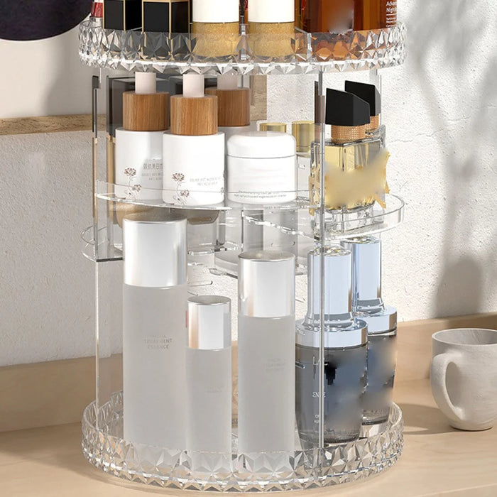 Rotating Cosmetic Organizer Vanity Dresser Desktop Diamond Texture Makeup Storage Rack - 6