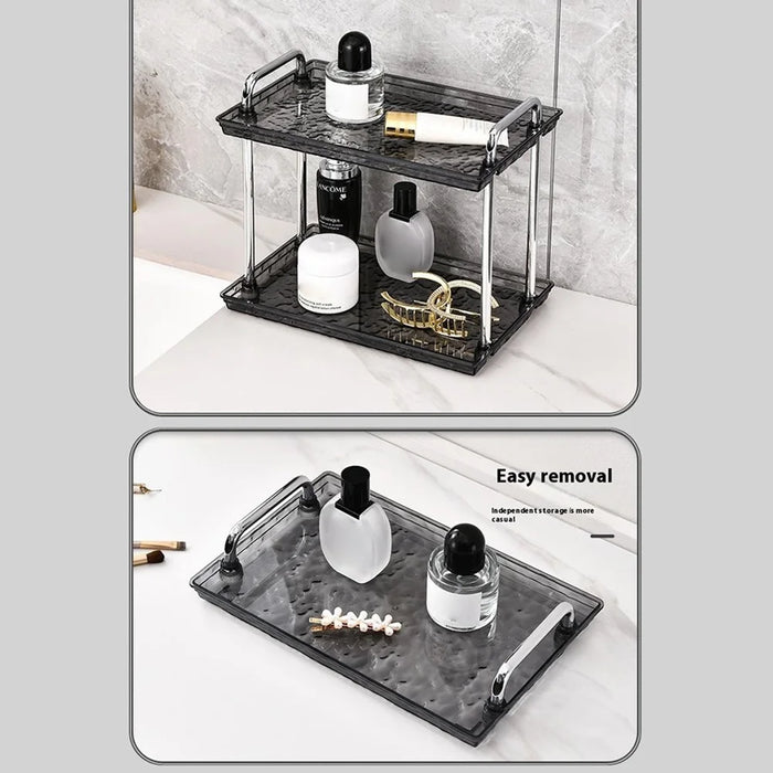 Double Layer Medium Size Cosmetic Organizer Makeup Storage Rack Lipstick Skincare Holder Stand - Transparent Black - 2