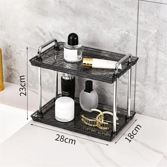 Double Layer Medium Size Cosmetic Organizer Makeup Storage Rack Lipstick Skincare Holder Stand - Transparent Black - 5