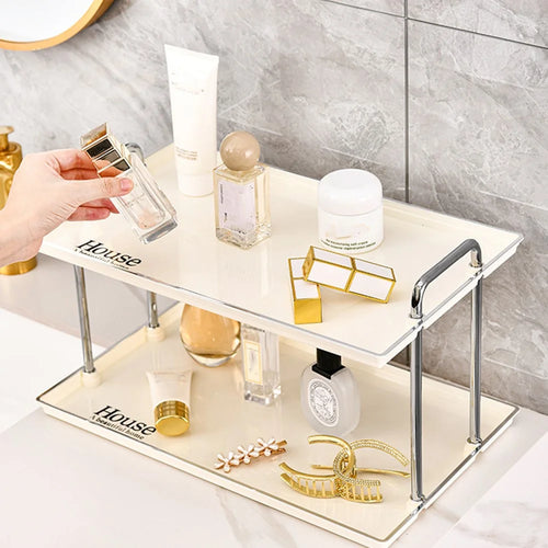 Double Layer Large Size Cosmetic Organizer Makeup Storage Rack Lipstick Skincare Holder Stand - Beige - 1