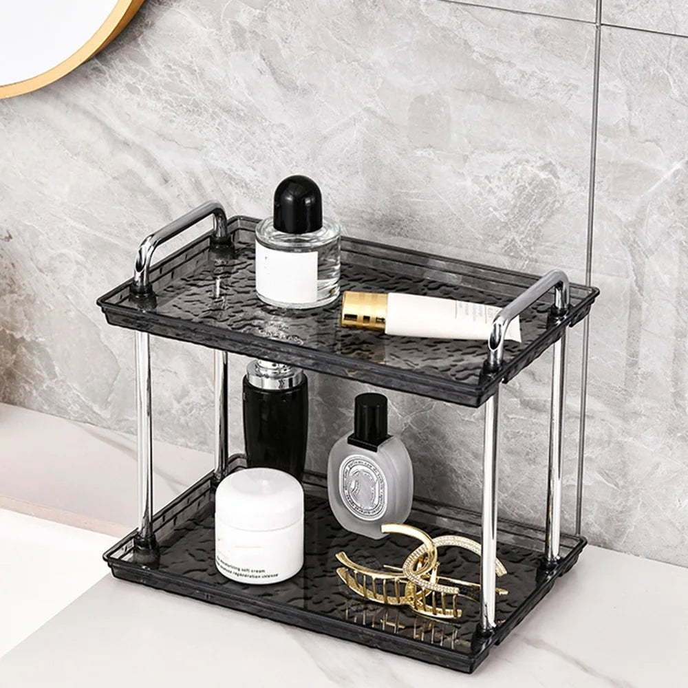 Double Layer Large Size Cosmetic Organizer Makeup Storage Rack Lipstick Skincare Holder Stand - Beige - 3