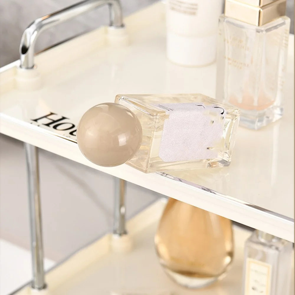 Double Layer Large Size Cosmetic Organizer Makeup Storage Rack Lipstick Skincare Holder Stand - Beige - 5
