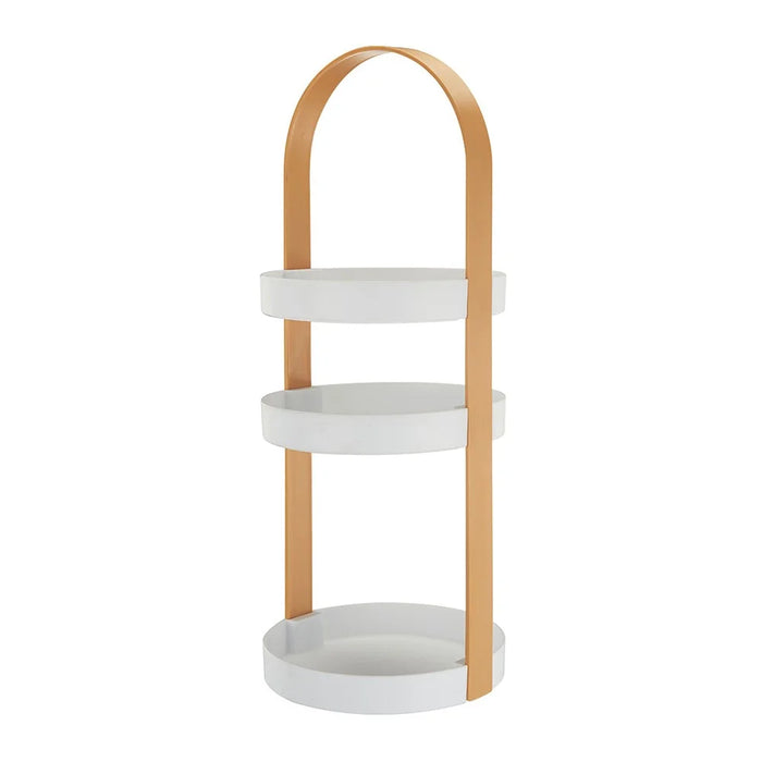 Portable Cosmetic Skincare Organizer Jewelry Storage Rack 3-Layer Round Tray ABS Shelf - Wood Color - 1