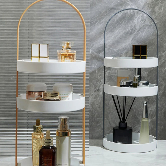 Portable Cosmetic Skincare Organizer Jewelry Storage Rack 3-Layer Round Tray ABS Shelf - Wood Color - 4