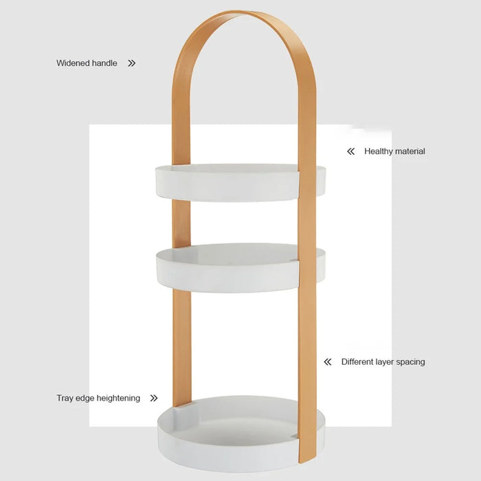 Portable Cosmetic Skincare Organizer Jewelry Storage Rack 3-Layer Round Tray ABS Shelf - Wood Color - 5