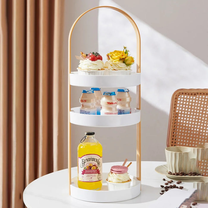 Portable Cosmetic Skincare Organizer Jewelry Storage Rack 3-Layer Round Tray ABS Shelf - Wood Color - 6