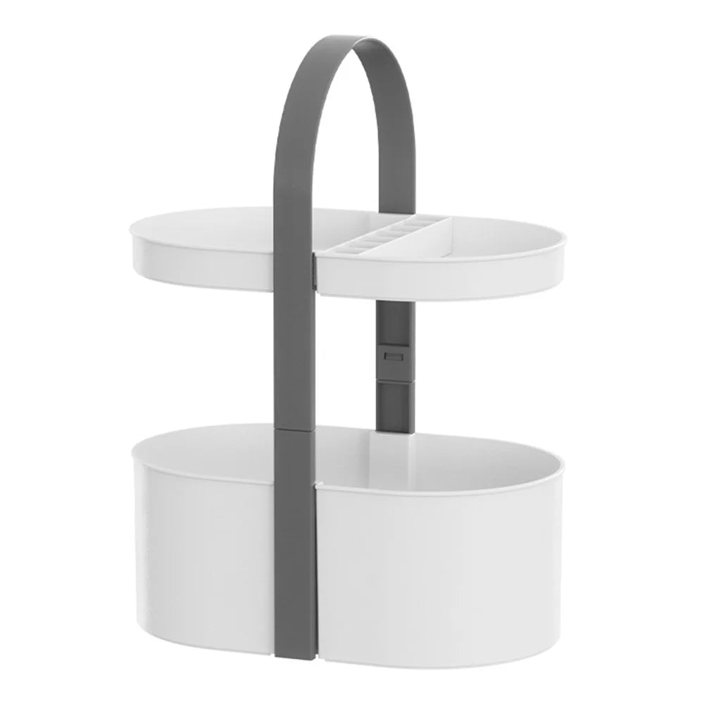 2 Layer Desktop Organizer Portable Basket Multifunctional ABS Storage Rack with Arched Handle - 1