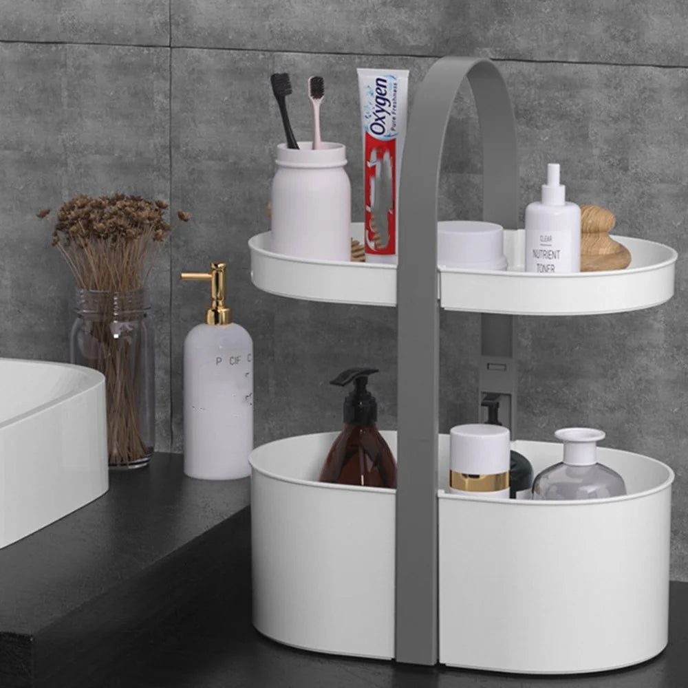 2 Layer Desktop Organizer Portable Basket Multifunctional ABS Storage Rack with Arched Handle - 2