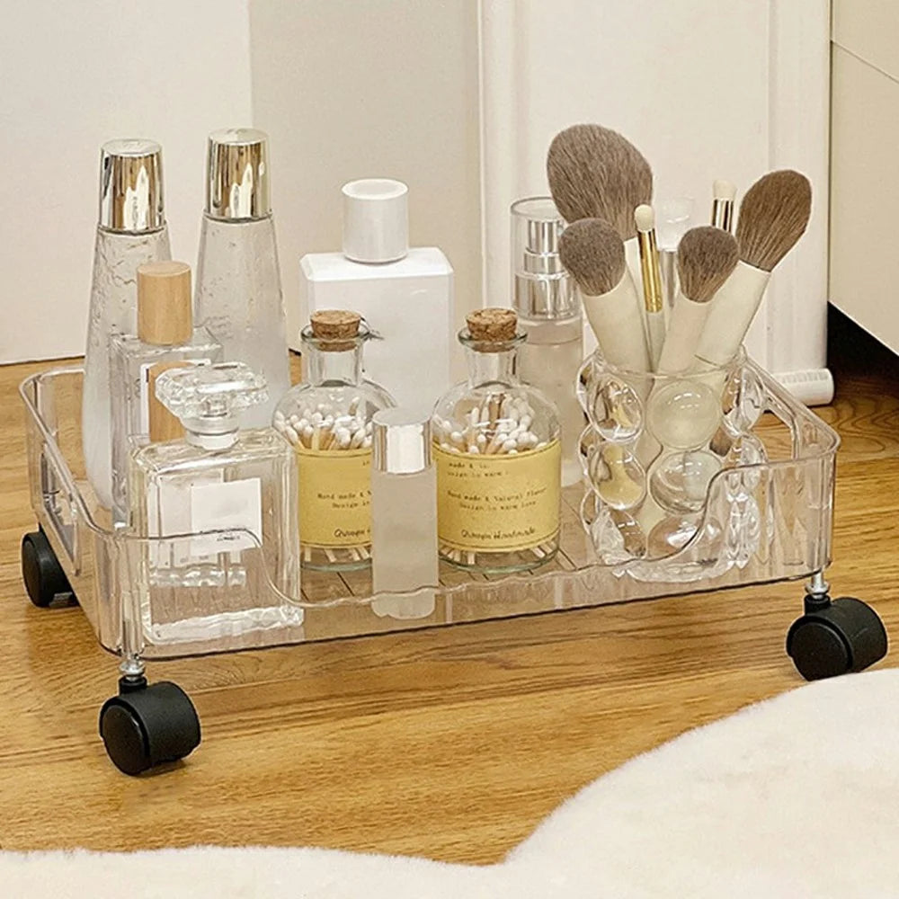 Single Layer Clear PET Storage Cart Bathroom Bedroom Living Room Cosmetic Organizer Rack with Wheels - 1