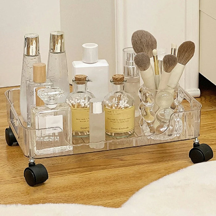 Single Layer Clear PET Storage Cart Bathroom Bedroom Living Room Cosmetic Organizer Rack with Wheels - 1