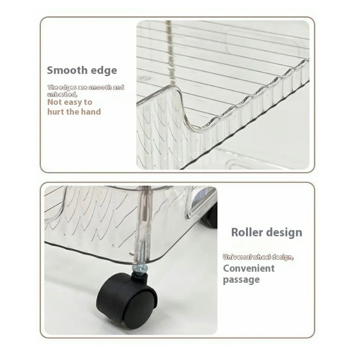 Single Layer Clear PET Storage Cart Bathroom Bedroom Living Room Cosmetic Organizer Rack with Wheels - 2