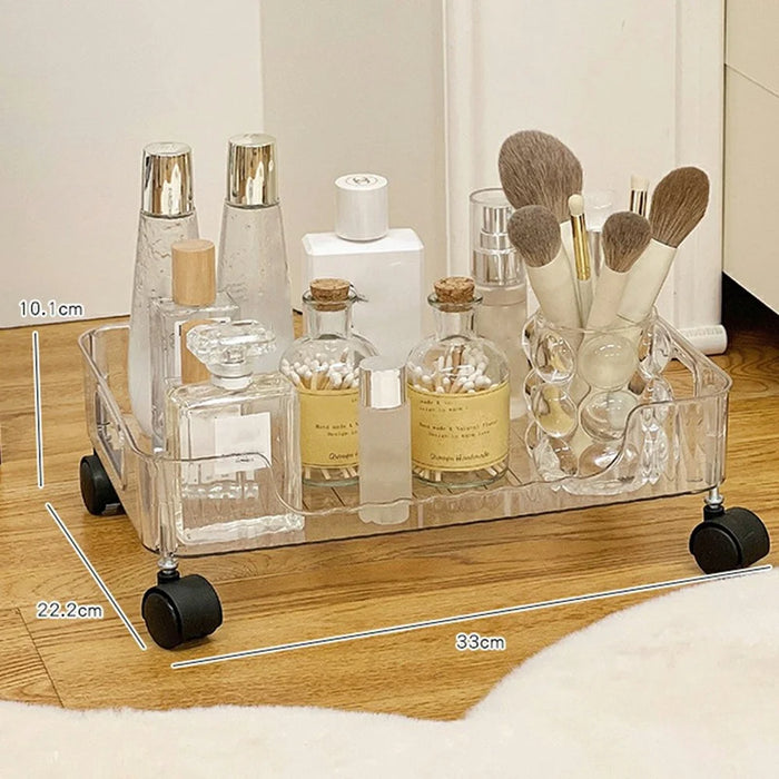 Single Layer Clear PET Storage Cart Bathroom Bedroom Living Room Cosmetic Organizer Rack with Wheels - 4