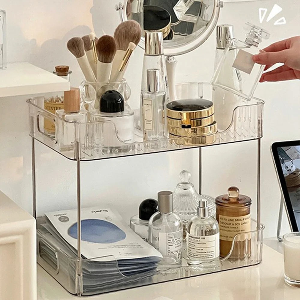 Clear 2-Tier Storage Organizer Rack Bathroom Countertop Shelf Makeup Cosmetics Holder (No Wheels) - 2
