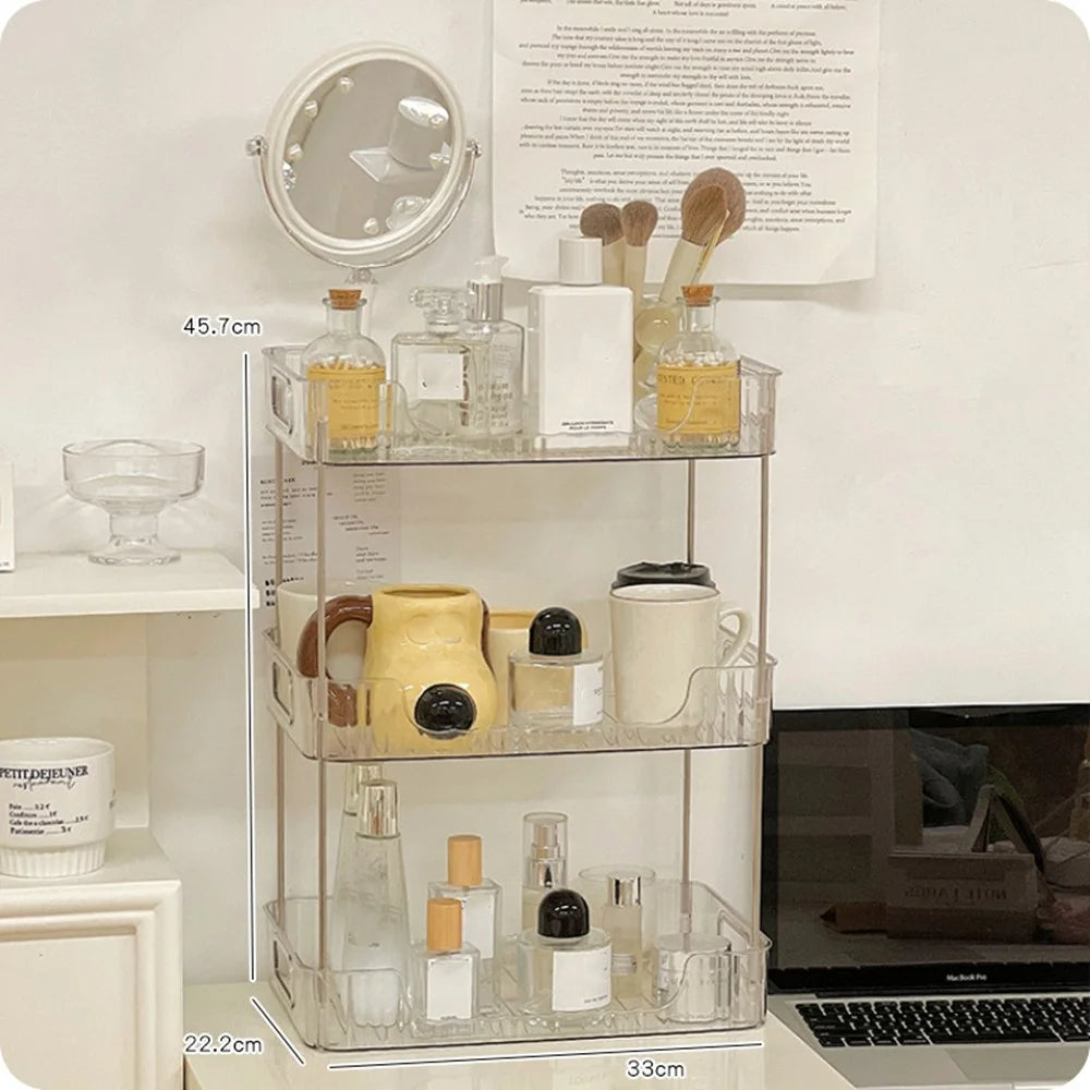 Clear Storage Rack 3-Tier Organizer Counter Shelf for Cosmetics Bathroom Countertop (No Wheels) - 1