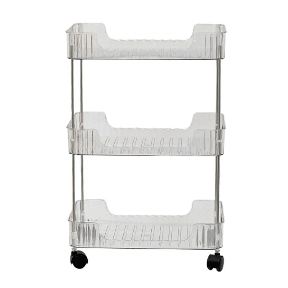 Clear 3-Tier Rolling Cart with Wheels Organizer Storage Rack for Bathroom Makeup Cosmetics Countertop - 1