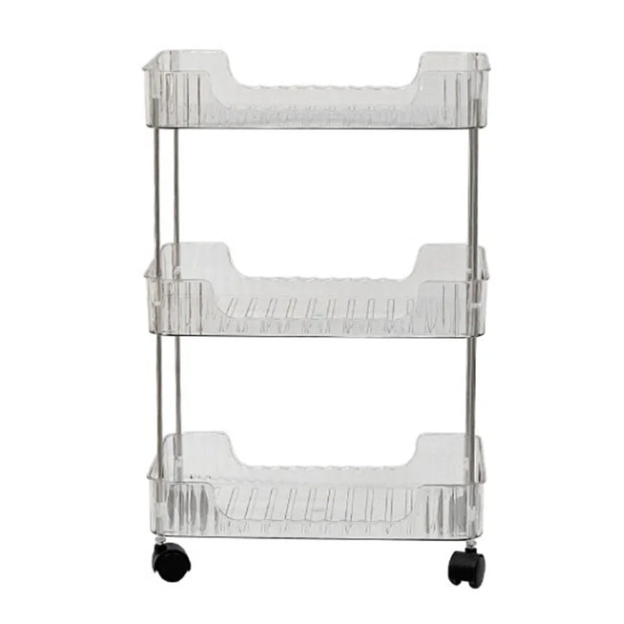 Clear 3-Tier Rolling Cart with Wheels Organizer Storage Rack for Bathroom Makeup Cosmetics Countertop - 1