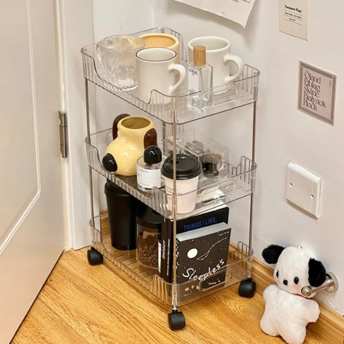 Clear 3-Tier Rolling Cart with Wheels Organizer Storage Rack for Bathroom Makeup Cosmetics Countertop - 3