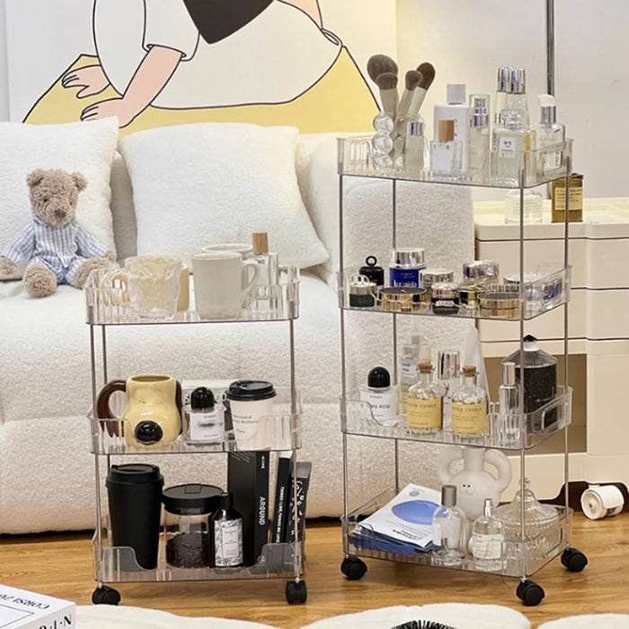 Clear 3-Tier Rolling Cart with Wheels Organizer Storage Rack for Bathroom Makeup Cosmetics Countertop - 4