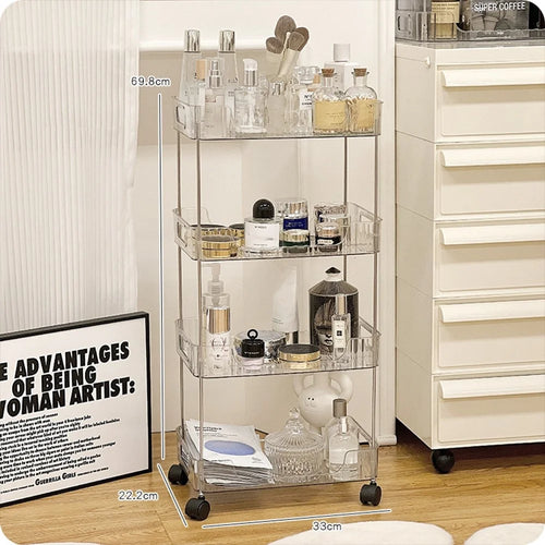 Clear 4-Tier Rolling Cart with Wheels Storage Basket Organizer for Bathroom Vanity Makeup Skincare Kitchen - 1