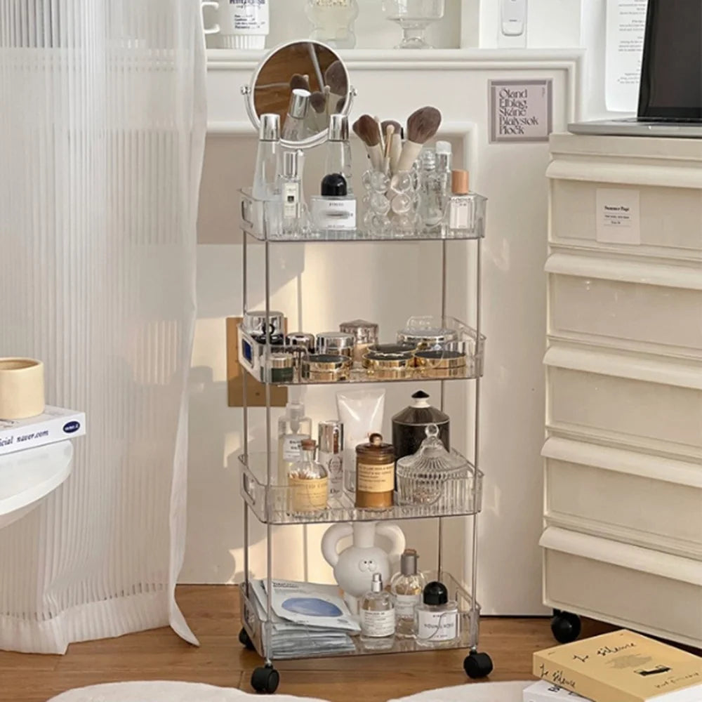 Clear 4-Tier Rolling Cart with Wheels Storage Basket Organizer for Bathroom Vanity Makeup Skincare Kitchen - 2