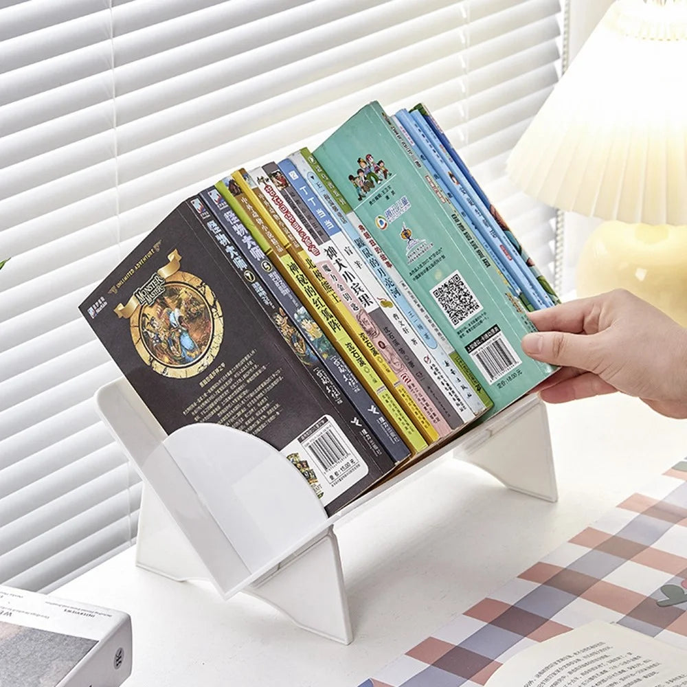 Tilted Desktop File Organizer Book Stand Document Holder Reading Rack Storage Shelf - White - 2