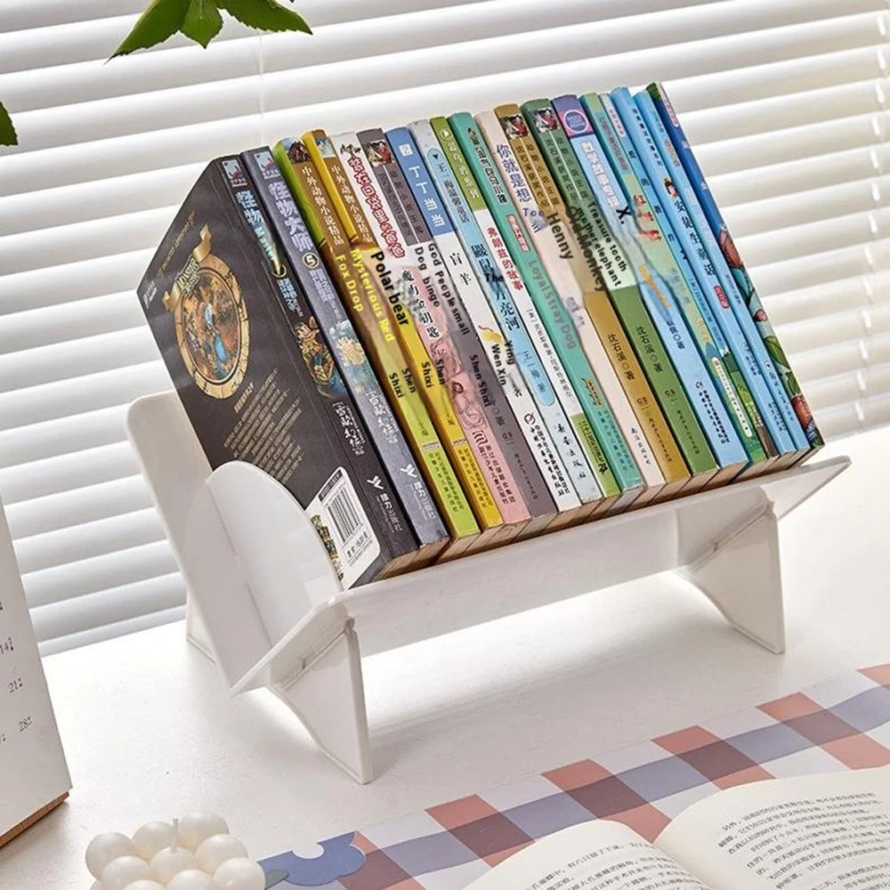 Tilted Desktop File Organizer Book Stand Document Holder Reading Rack Storage Shelf - White - 3