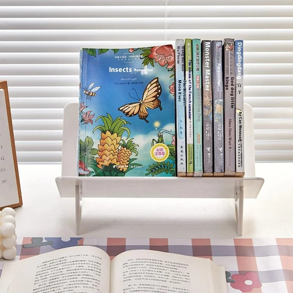 Tilted Desktop File Organizer Book Stand Document Holder Reading Rack Storage Shelf - White - 4