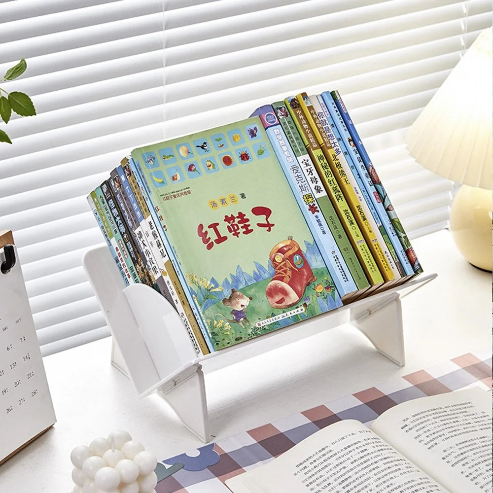 Tilted Desktop File Organizer Book Stand Document Holder Reading Rack Storage Shelf - White - 5