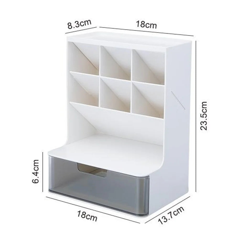 Desktop Organizer Pen Holder Multi-Compartment Storage Box for Office Supplies Stationery - White + Clear Drawers - 7