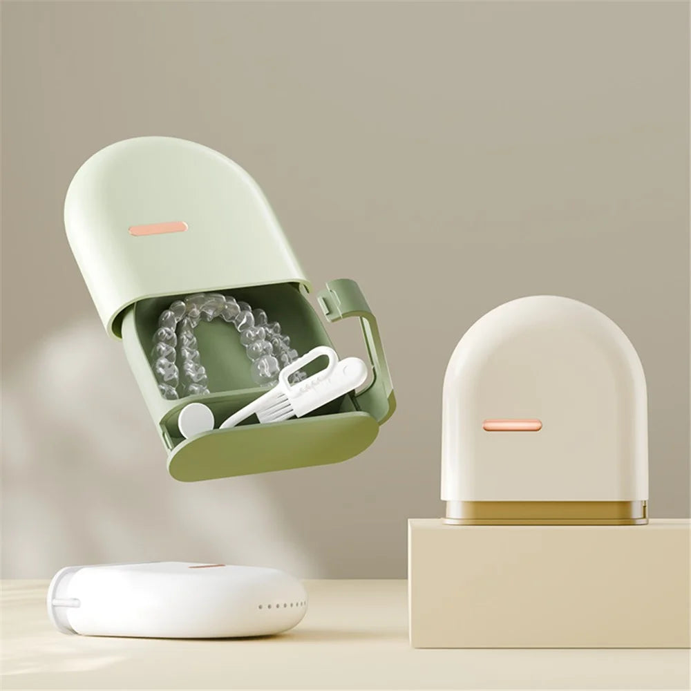 Tooth Retainer Case Orthodontic Braces Denture Storage Box Cleaning Tools Container - White - 6