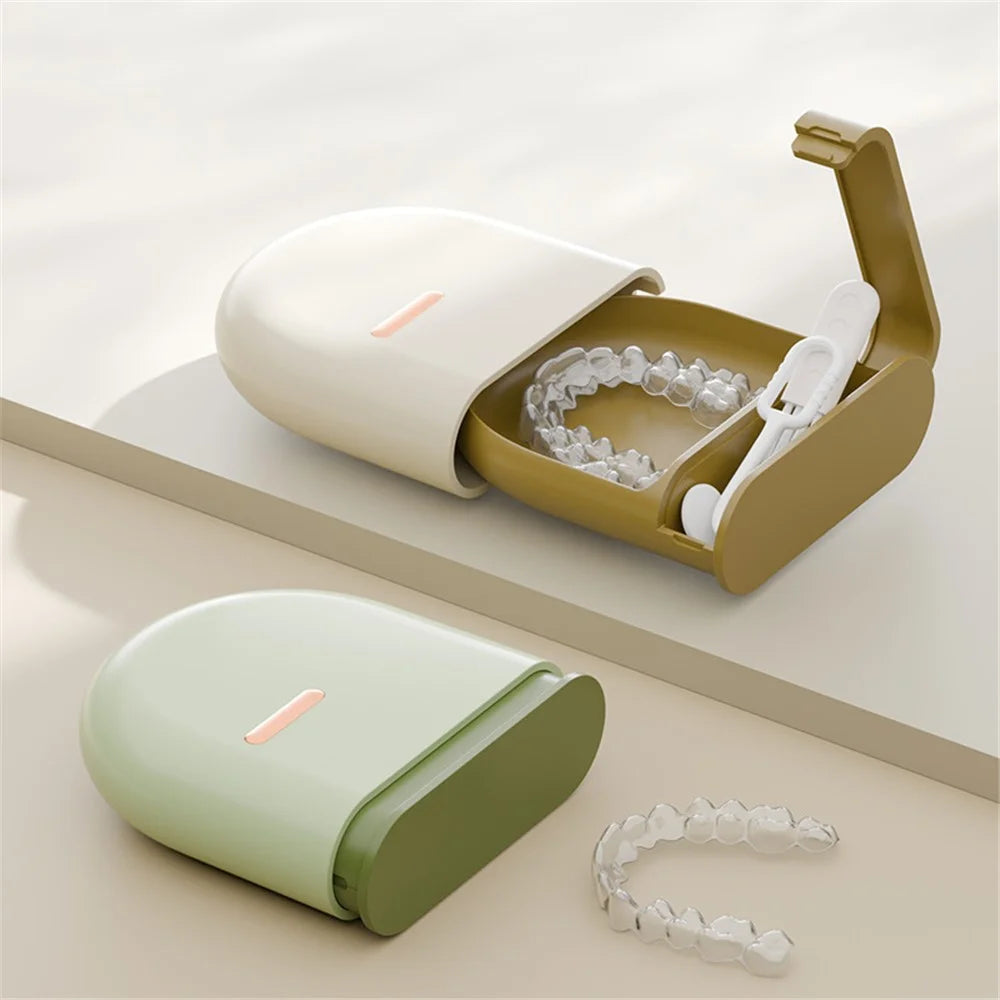 Tooth Retainer Case Orthodontic Braces Denture Storage Box Cleaning Tools Container - White - 7