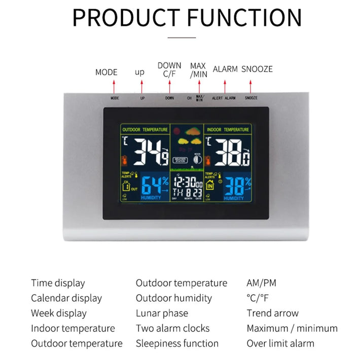 TS-H127G Multifunction Wireless Weather Station Color Display Alarm Clock Digital Thermometer Hygrometer - 3