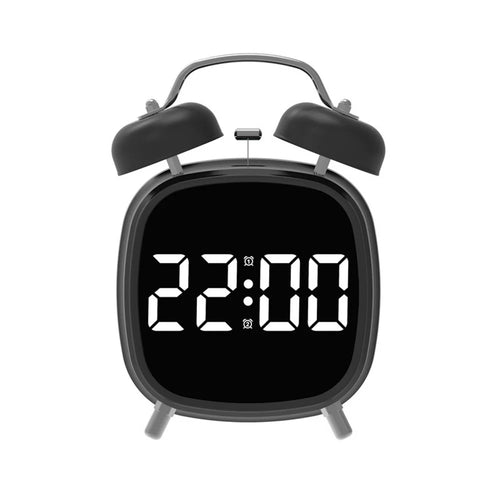 GH8032 Creative LED Alarm Clock Large Volume Metal Bell Digital Clock for Heavy Sleepers - Black Shell / White Light - 1