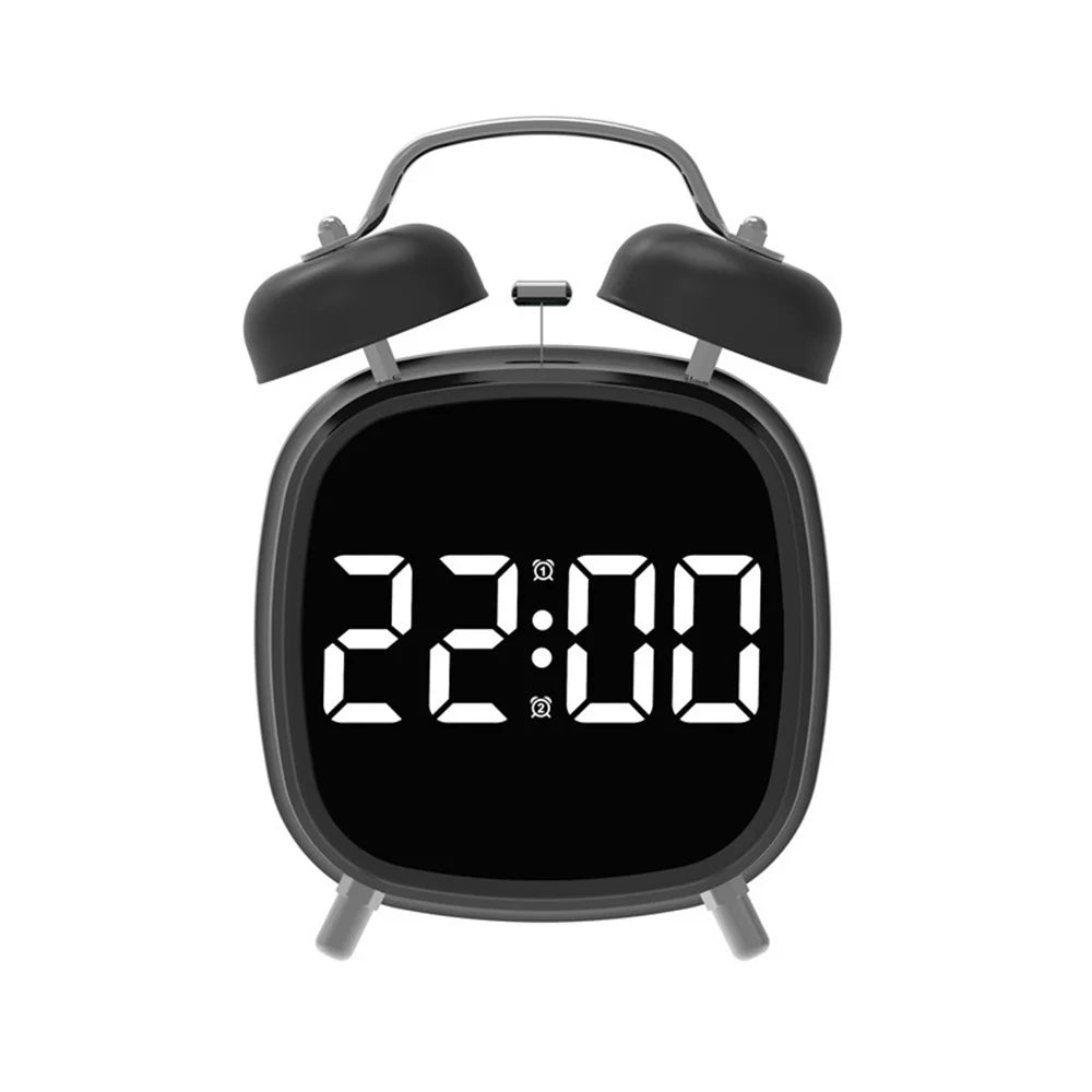 GH8032 Creative LED Alarm Clock Large Volume Metal Bell Digital Clock for Heavy Sleepers - Black Shell / White Light - 1