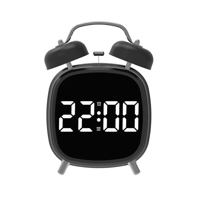 GH8032 Creative LED Alarm Clock Large Volume Metal Bell Digital Clock for Heavy Sleepers - Black Shell / White Light - 1