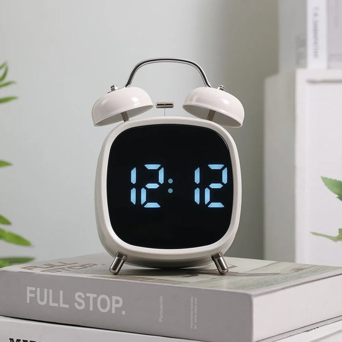 GH8032 Creative LED Alarm Clock Large Volume Metal Bell Digital Clock for Heavy Sleepers - Black Shell / White Light - 3