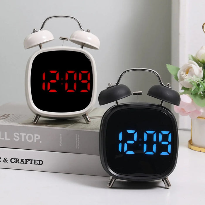 GH8032 Creative LED Alarm Clock Large Volume Metal Bell Digital Clock for Heavy Sleepers - Black Shell / White Light - 4