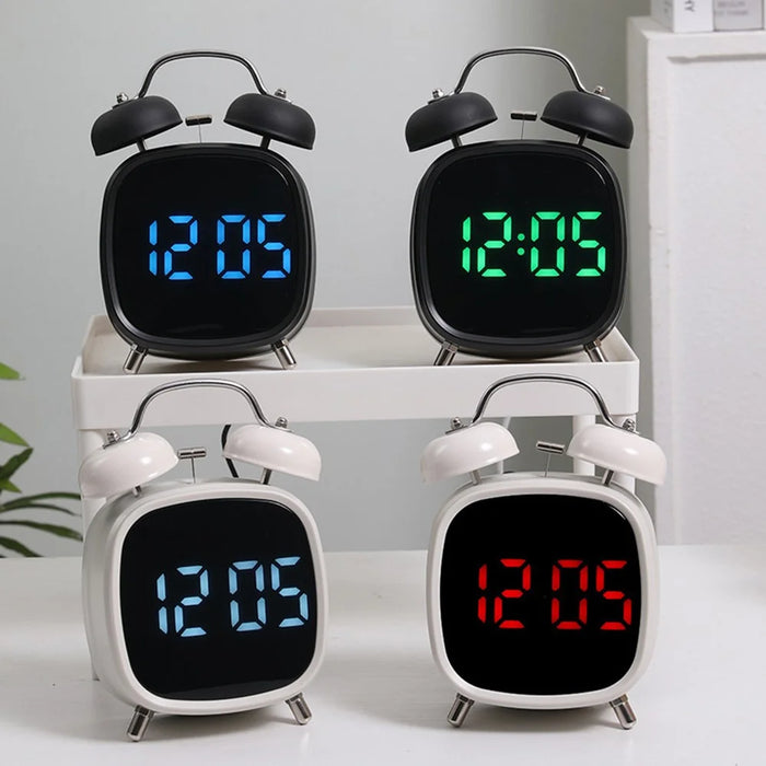 GH8032 Creative LED Alarm Clock Large Volume Metal Bell Digital Clock for Heavy Sleepers - Black Shell / White Light - 5